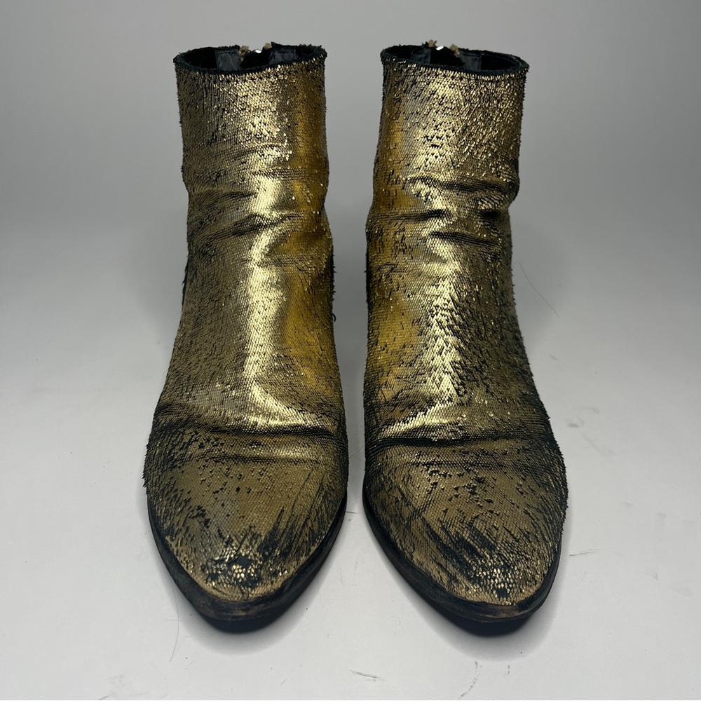 Dolce Vita Metallic Gold Textured Leather Ankle Boots 8.5